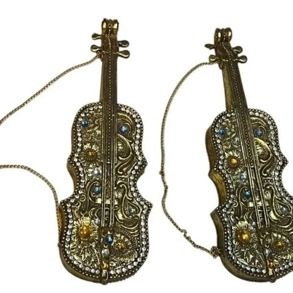 Elegant Gold Violin Accent Decor Poly Resin 18